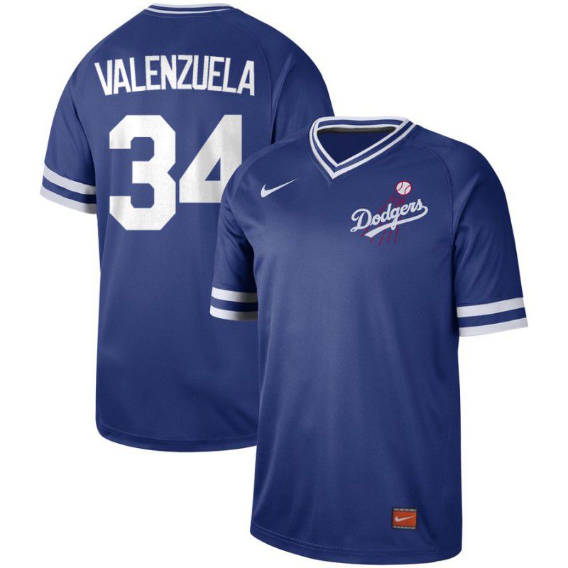 Men Los Angeles Dodgers #34 Valenzuela Blue Nike Cooperstown Collection Legend V-Neck MLB Jersey
